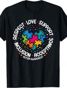 1 Autism Awareness T-Shirt, "Accept, Understand, Love" T-Shirt, Autism Heart Sweatshirt, Puzzle Piece Design T-Shirt, Gift For Teachers, Hoodie For Special Education Teachers, Gift For Mom. Casual Fabric 180g 100% Cotton - 黑色 7 - 查看 12