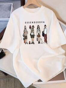 Women's Personalized White Casual T-Shirt - Soft, Breathable, Pure Cotton, Loose Fit With Simple Pattern Design, Machine Washable, Versatile For All Seasons, Comfortable With A Round Neck And Short Sleeves, Stylish Print, Durable And Long-Lasting - Cotton Short Sleeve T-Shirt With Round Neck, Urban Vintage Style, Unisex And Loose Fit - 白色 - 查看 7