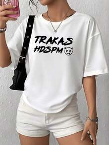 100% Cotton. Text In Dark Letters That Convey Strength And Attitude With A Small Fierce Face Symbol Transmitting Energy And Rebellion. Women's T-Shirt, 100% Cotton, 220g. Women's Simple Solid Color T-Shirt, Loose And Slim Fit Casual Short Sleeve - 白色的 - 查看 12