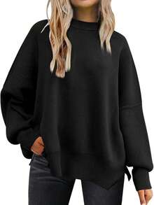 Women's Long Sleeve Sweater, Minimalist Sweater, Elegant Fit, Casual Everyday Wear, Suitable For Carnival, New Year's, Valentine's Day - 黑色 - 查看 3