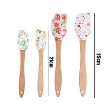 4 piezas/1 pieza Raspador de silicona con mango de madera, estilo de estampado floral, raspador de silicona flexible y antiadherente, usado para cocinar, hornear en la cocina y repostería, raspador de crema y mantequilla, accesorios de cocina de moda, imprescindible para las vacaciones - Multicolor - Ver 17