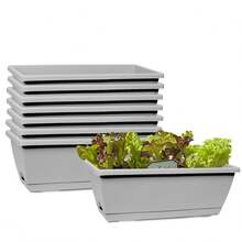 Rectangular Window Planter Box With Drainage Tray, 16.6in Plastic Planter With Water Filler Port For Indoor Outdoor, Balcony, Windowsill Vegetables, Herbs, Flowers - B - 查看 7