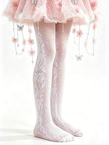 1pc Girls/Toddlers Spring/Summer White Tights, Elegant Rose Flower Pattern Decor, Fashionable Sweet Soft Lightweight Dance Stockings, Versatile Comfortable Breathable Leggings, Suitable For /Wedding/Performance/Dance Practice - White - View 8
