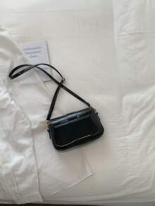Women's Flap Top Small Handbag, Fashion Metal Buckle Decor Square Bag, Shoulder Crossbody Bag - Black - View 6