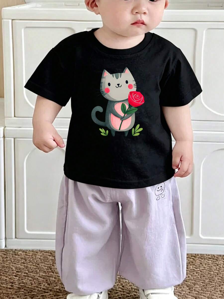 Camiseta Estampada para Niña Verano Tela Poliéster Linda - Negro - Ver 1