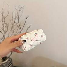 1Pc Cute Floral Bow Mini Storage Bag Fresh Flower Pattern Portable Earphone Lipstick Cosmetic Pouch Small Women Daily Makeup Organizer Bag - A - View 3