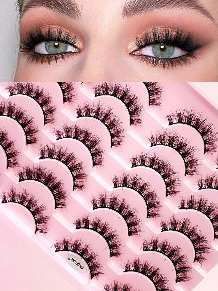 ENCHUW 14 Pairs Soft Faux Mink Thick Long Natural Style Reusable False Eyelashes Makeup - Black - View 1