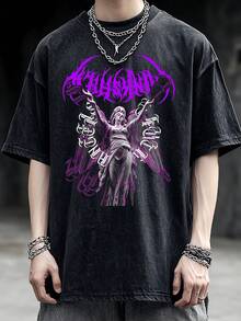 New 2026 Model, 100% Washed Cotton, Urban Casual Style, Suitable For Parties Or Festivals, Soft And Breathable Fabric, Modern Print Design, Unisex, Lightweight And Comfortable To Wear, Vintage Fashion Design. - 黑色 - 查看 1