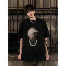 Men's American-Style Printed Short-Sleeved T-Shirt, 100% Cotton, Modern And Fashionable, Unisex, Summer, Loose Fit, And Plus Size. BDAD CBXB - 白色 - 查看 3
