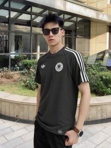 adidas originals 圓領套頭三條紋舒適短袖T卹 男款 - 黑色 - 查看 2