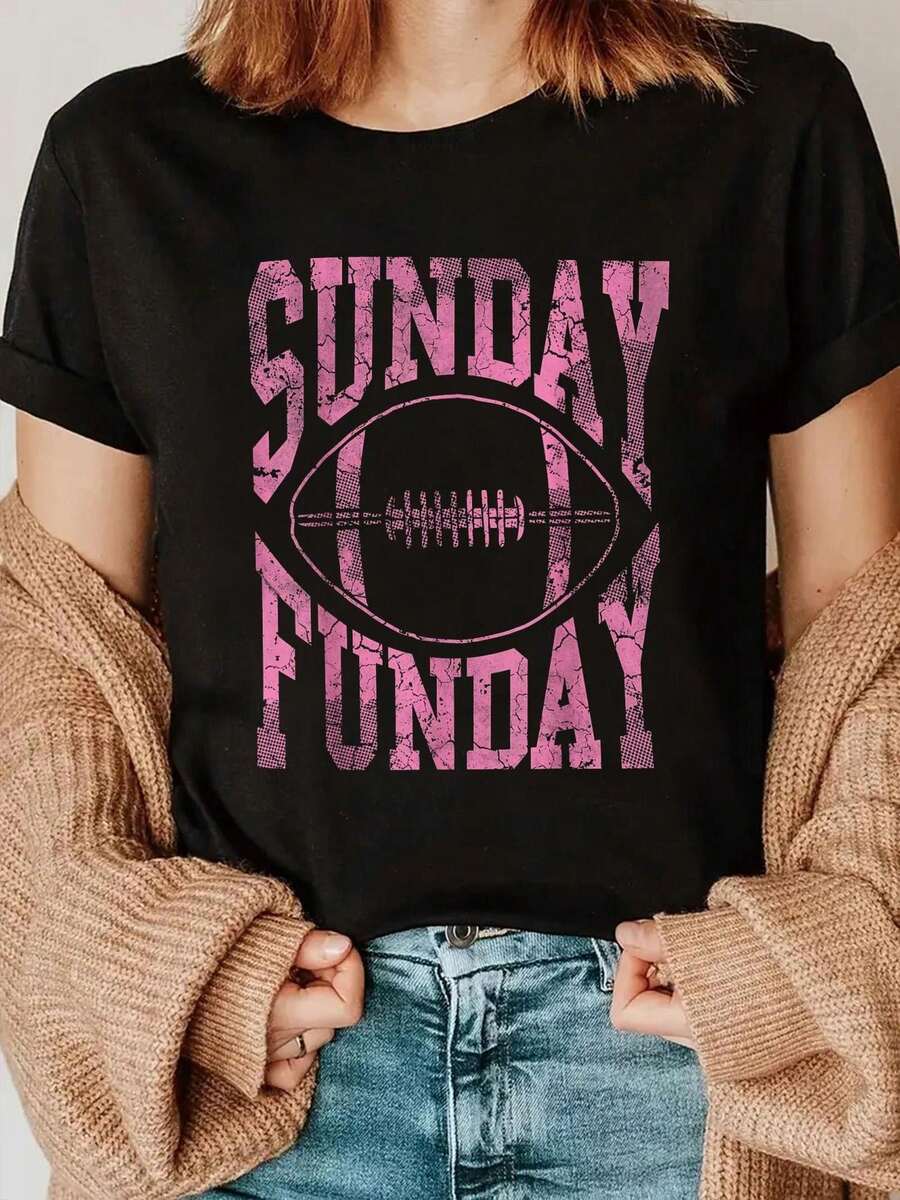 Camiseta Estampada para Mujer - Camiseta Casual de Manga Corta y Cuello Redondo con Diseño Gráfico SUNDAY FUNDAY. Con un Corte Relajado para Todas las Estaciones, Perfecta para el Uso Diario y Atuendos de Vacaciones (Lavable aáquina). - Blanco - Ver 1