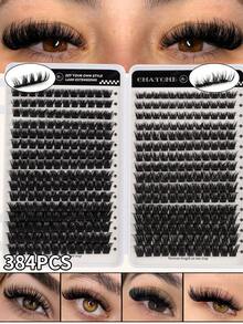 448/384pcs-Bộ nối mi giả tự nhiên dạng cụm DIY, mi giả đơn lẻ cong C bồng bềnh kéo dài, chiều dài 9-16mm, cụm mi giả - Mi nối cao cấp cong D bồng bềnh & tự nhiên cho ghép mi DIY, có thể tái sử dụng, nhẹ, dễ đeo - D - Xem 12