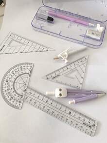 10pcs Compass & Ruler Set Student Drawing Tools Triangle Ruler Protractor Drafting Supplies Professional Drawing Ruler Compass With Pen Holder Multi-Function - Sets - View 6