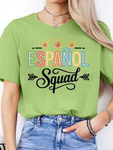 1 Women's T-Shirt With Spanish Team Print - Bright Purple With Spanish Text And Heart Elements - Casual Short Sleeve Crew Neck Top For Spring/Summer - Clothing For Spanish Students - Comfortable Casual Wear Suitable For Spanish Classes - Medium Stretch Fabric - Machine Washable - Fun Print With Spanish Phrases - Loose Fit - Ideal Choice For Spanish Enthusiasts - 100% Cotton 180g - 白色 - 查看 9