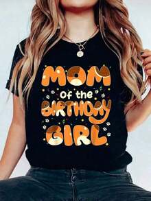Women's Blouses 1 Piece Women's Short Sleeve Round Neck T-Shirt, With Fashion Graphic Print, For Family Party Of Mom, Dad And Birthday Girl, 180g, 100% Cotton. - 黑色 - 查看 7