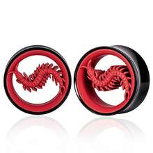2 piezas Túneles de oreja de ciempiés rojos Hipoalergénicos de acero inoxidable 316, Túneles de oreja con doble reborde, Joyería de perforación de insectos góticos punk para Halloween y fiestas - ciempiés - Ver 11