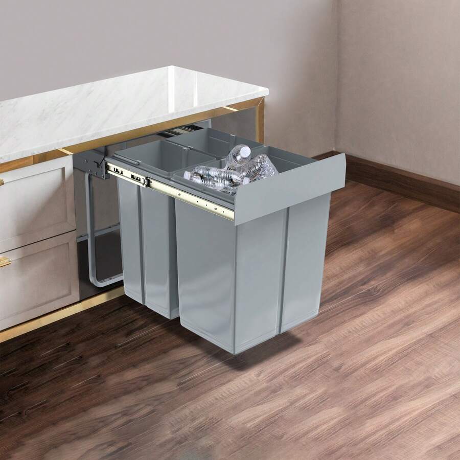 Built-In Kitchen Pull-Out Waste Bin, Built-In Under-Cabinet Waste Bin, Waste Separation System, Grey(2 X 10L & 1 X 20L) - 2x10L + 1x20L - View 1