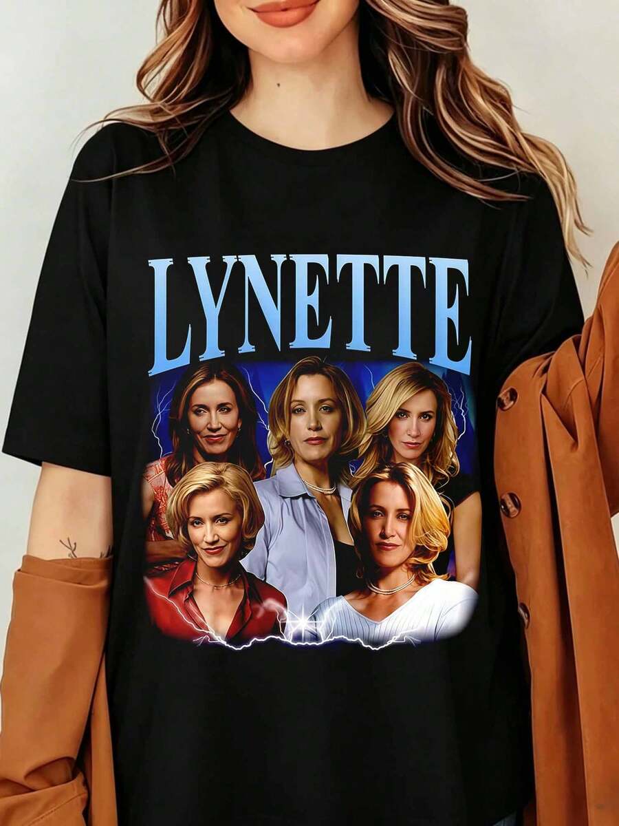 Lynette Scavo Desperate Housewives T-Shirt, Felicity Huffman Graphic Printed Vintage Tee, Unisex Casual TV Show Fan Merchandise Y2K Retro Lynette Scavo Shirt, Desperate Housewives Gifts For Men And Women T-Shirt, Lynette Scavo Fan Gift, Gift For Her - Black - View 1