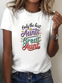 Camiseta Gráfica para Mujer: Las Mejores Tías Son Promovidas a Gran Tía| Camiseta Casual de Manga Corta con Cuello Redondo, Estampado Colorido Vibrante, Perfecta para Verano y Primavera, Ropa de Mujer para Todas las Temporadas, Camisetas para Damas - Blanco - Ver 1