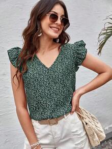 Blusas Volante Plantas Casual - Verde Oscuro - Ver 1