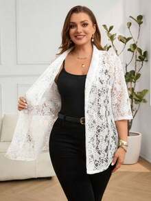casual y versátil de encaje y parches para mujer de talla grande - Blanco - Ver 7