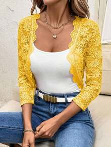 Chaqueta ligera de encaje fino para mujer, color negro, para el Día de San Valentín - Amarillo - Ver 3
