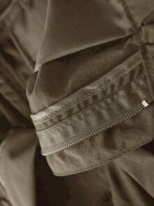 Pantalones Utilitarios Rectos Estilo Ciudad, Multibolsillos Vida Urbana - Caqui - Ver 3