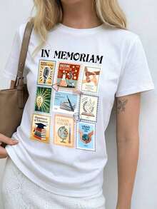 Women's Summer Clothing, Short-Sleeved T-Shirts,  Y2K Style, Sporty And Casual, Round Neck T-Shirts With Stylish And Creative Letter Prints. - 白色的 - 查看 1