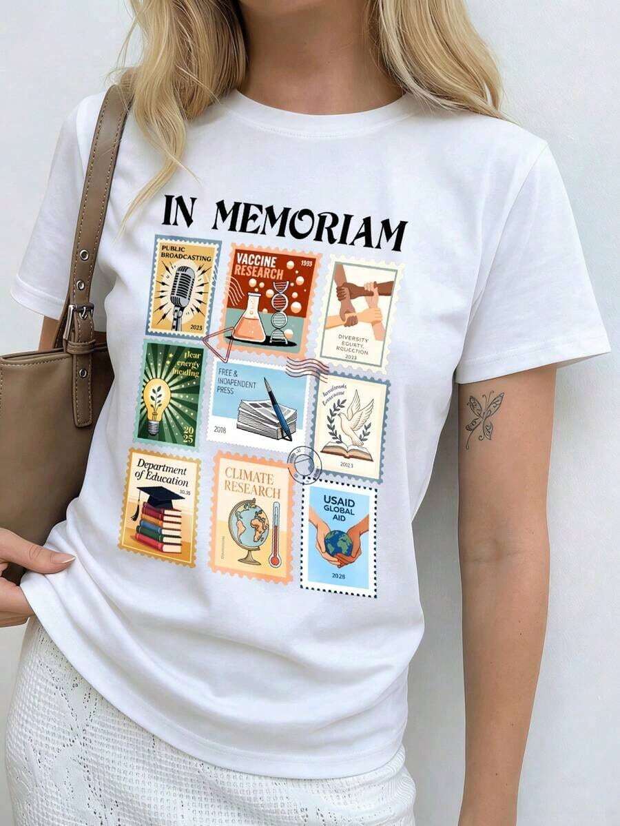 Women's Summer Clothing, Short-Sleeved T-Shirts,  Y2K Style, Sporty And Casual, Round Neck T-Shirts With Stylish And Creative Letter Prints. - 白色的 - 查看 1