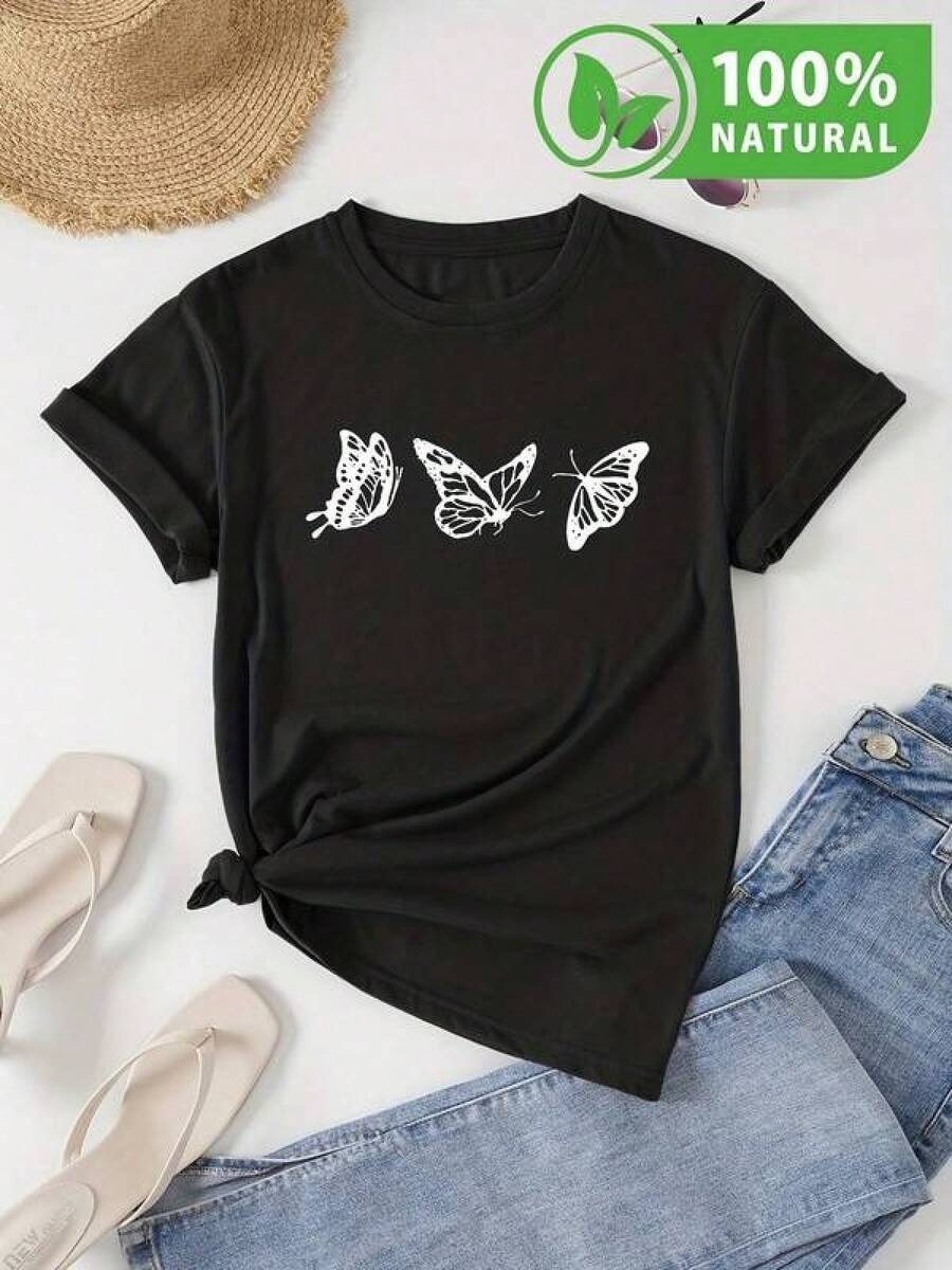 100% Algodón Premium 180g .¡Oferta Especial!Playera.Playera Negra Unisex con Diseño de Mariposas Blancas Estilo Boho Chic Ideal para Outfit Casual Verano Moda Mexicana Moderna Cómoda y Suave Perfecta para Regalo Inspiración Natural Juvenil Estilo Urbano Camiseta Streetwear Unisex Ideal para Conciertos y Regalo - Negro - Ver 1