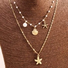 1 pieza Collar de perlas falsas de verano, colgante de vida marina de moda, adecuado para atuendos diarios y de vacaciones de mujeres, longitud de cadena ajustable, cantidad variable de perlas falsas - Amarillo Oro - Ver 4