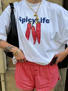 Cool T-Shirt, Aesthetic Casual Wear, Loose Fit, Baggy Style, Women's Summer T-Shirt, Y2k, Short Sleeve, With Fruit Graphic Print, Short Sleeve Fashion. - 白色 1 - 查看 7