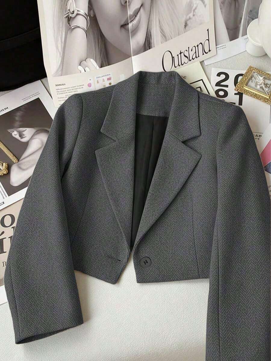 Chaqueta de Traje Casual para Mujer , con Cuello de Solapa y Manga Larga, para Otoño - Gris Oscuro - Ver 1