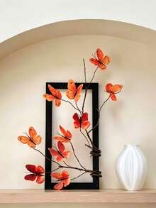 4/2/1pc Orange Artificial Butterfly Flower Branches,29.53"Silk Fake Butterfly Flower Realistic Artificial Flowers For Home Wedding Party Decor, DIY Vase Arrangements Decoration Supply, Living Room Table Decorations, Summer Father's Day Floral - Orange - View 5