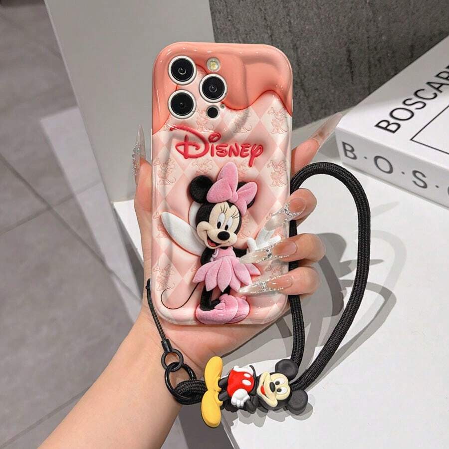 This Disney Mickey Mouse Lanyard Phone Case Is Fully Covered In TPU Material. It's Shockproof, Lightweight, And Compatible With IPhone17/16/11/13/15/15 Plus/15 Pro/15 Pro Max/12/14 Pro Max/11 Pro Max/12 Pro/12 Pro Max/13. This Phone Case Makes A Popular Birthday Gift Or Business Gift; It's Durable, Stain- And Fingerprint Resistant, And Suitable For Both Men And Women. The Set Also Includes A Mickey Mouse Phone Case And A Mickey Mouse Plush Bracelet. It's A Perfect Gift For Friends And Family. This Stylish Phone Case Is Fun, Lightweight, And Durable. IPhone17 Pro Max Phone Case, Minnie Mouse Phone Case. - 白色 - 查看 1