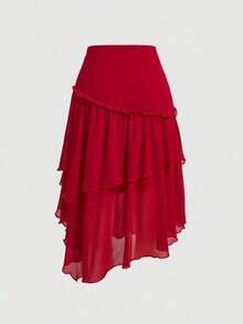 MOD Falda De Doble Capa Con Dobladillo De Volantes Para Mujer - Blanco - Ver 6