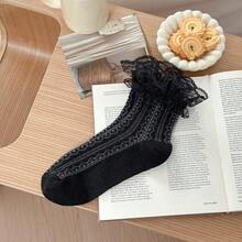 1/3 Pairs Spring/Summer Lace Trim Crew Socks, Sweet Girl Academy Style, Versatile Lolita Ruffle Socks - Multicolor - View 16