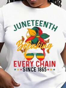 Camiseta de Mujer "Juneteenth Rompiendo Cada Cadena Desde 1865" con Cuello Redondo y Manga Corta, Diseño Vibrante que Celebra la Libertad y la Herencia, Perfecta para Uso Diario y Ocasiones Especiales - Blanco - Ver 6