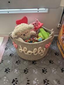 Cesta de Pascua Tejida Personalizada con Nombre, Cubo de Cuerda de Algodón, Bolsa Organizadora de Almacenamiento de Juguetes para Bebé, Regalo para Niños - Multicolor - Ver 5