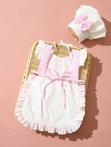 Disfraz de Chef Bordado en Rosa Bebé para Fotografía, Conjunto de Gorro de Chef con Lazo & Delantal, Atuendo de Accesorio Fotográfico Unisex para Bebé/Niño Pequeño - blanco rosado - Ver 8