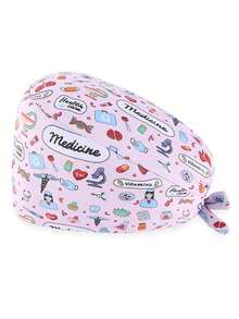 Cappellino chirurgico soffice regolabile con bottone, fascia antisudore e foro per la coda di cavallo, cappello da lavoro in cotone con elemento ECG, adatto per donne e uomini - multicolore - Visualizzare 10
