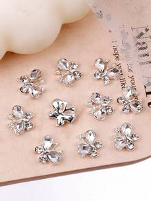 10pcs Of New Charming Silver Alloy Base Gemstone Rhinestone Butterfly Nail Decoration Design Accessories, Luxurious And Elegant Nail Accessories, Japanese And Korean Y2K Style Minimalist And Versatile Nail Art, Phone Case Products, Fragrance Free Handmade DIY Shiny Rhinestone Butterfly Accessories, Suitable For Multifunctional DIY Nail Accessories, Short Nails, French Nail Art, Duckbill Nail Art Products, Nail Gems, Nail Accessories. - Silver - View 3