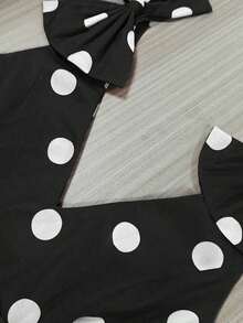 Vestido elegante de mujer con decoración de lazo a lunares para fiestas navideñas y de Año Nuevo - Negro - Ver 4