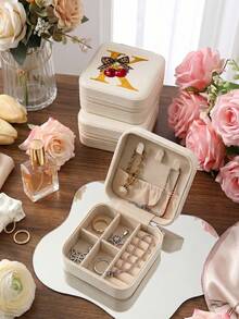 Beige Portable Storage Box - Personalized Letter Gift Box Suitable For Women, Multi-Compartment Jewelry Organizer Suitable For Earrings And Necklaces, Small Zippered Storage Box With Velvet Lining, Travel Storage Box Perfect For Bridesmaid Gifts And Friends - Bow - View 4