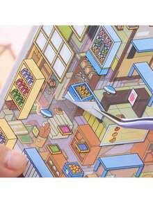 49 Sheets/Book Sticker Book, Including 29 Material Stickers And 20 Scene Cards. Sunny Town Landscape Miniature Scenes Can Be Used For Model Scenes And Mini Houses, Suitable As Birthday Or New Year Gifts, Christmas Holiday Gifts - B - View 6