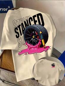 Oversized T ShirtMen's Fashion "Stanced" Hot Rod Print T-Shirt - Simple Casual Crew Neck Short Sleeve Tee, Machine Washable Summer Apparel, Suitable For Summer And Year-Round Wear, Ideal For Daily Casual, Home, And Outdoor UseShort Sleeve T-Shirt, Top For Woman Summer Outfits For Women Summer Tops Vacation Outfits WomenSpring Layering, Casual Tops, Ba - Màu be - Xem 7
