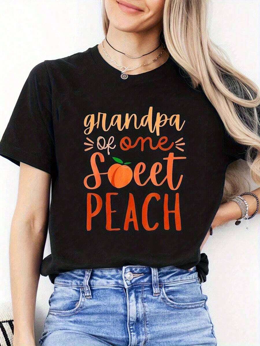 Camiseta Deportiva Casual de Cuello Redondo para Mujer, Ideal para el Día de la Madre | Elegante y Bonito, Estampado Destacado, Regalo para el Día de San Valentín, Ropa Familiar para Padres, Patrón Geométrico, Manga Corta, Moda para Todas las Temporadas - Negro - Ver 1
