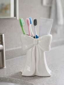 1pc Bowknot Toothbrush & Toothpaste Holder, Cute & Elegant Desktop Organizer For Bathroom Vanity, Creative Oral Care Tool Decor With Bow Design, Tidy & Orderly Toothbrush & Toothpaste Rack For Daily Use - Multicolor - View 3