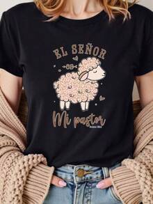 100% Algodón Premium 180g . ¡Oferta Especial! Playera. Camiseta gráfica divertida - estampado de oveja - diseño único para amantes de la moda - para uso diario o eventos casuales - talla disponible S, M, L - color negro - ropa femenina popular - en Camiseta Streetwear Unisex Ideal para Conciertos y Regalo - Negro - Ver 6