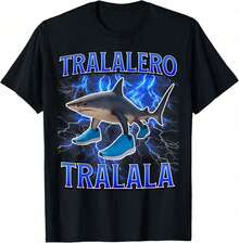 Turalarelo Shark Cotton T-Shirt With A Funny Italian Meme (This Product May Be Too Large For Children, Please Purchase With Caution. It's Finally Here! Y3UH 2DLP) - 黑色 - 查看 1